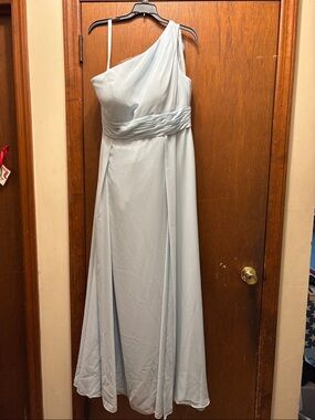 Azazie One-Shoulder Pale Blue Bridesmaid Gown